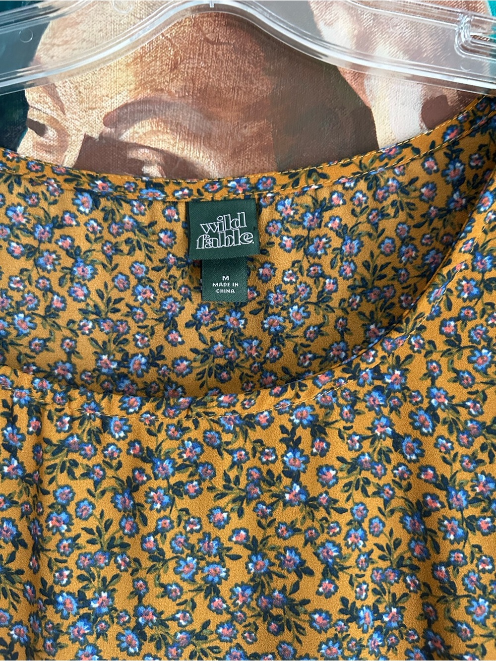 Wild Fable Mustard Floral Tiered Midi Dress Women’s Medium Boho Cottagecore - Picture 5 of 16